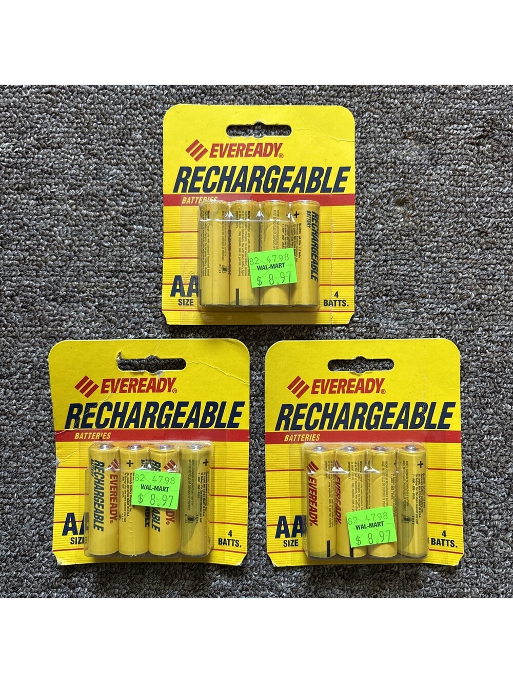 Vintage EVEREADY Nickel Cadmium RECHARGEABLE BATTERIES AA Lot of 3